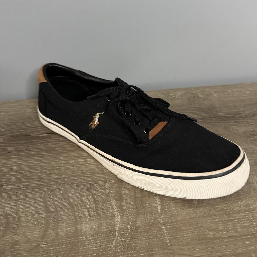Polo Ralph Lauren Shoes Mens Size 13 D Black Thorton Canvas Lace Up Sneaker